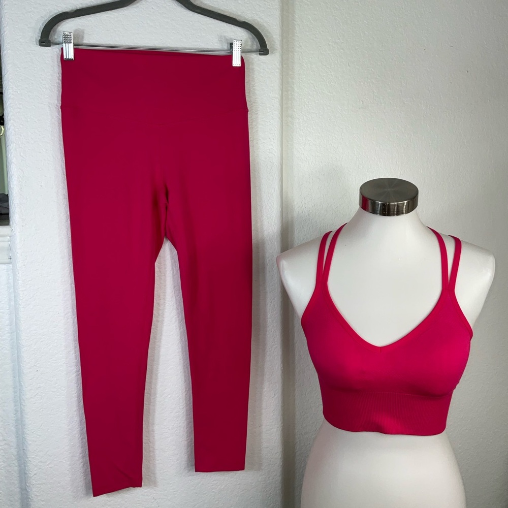 Zella Hot Pink Seamless Leggings & Bra crop top Set Medium Nordstrom